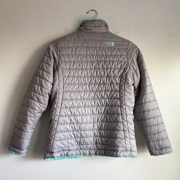 The North Face Reversible Puffer Fuzzy Jacket Gray Teal Green Ski Winter Warm XL - Picture 4 of 10